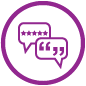 two Purple Speech Bubbles inside a purple circle 